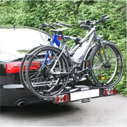 Porte-Vélos sur Boule d'Attelage Eufab Crow Plus Prise 13 Broches - 2 Vélos (Compatible E-Bikes) Noir